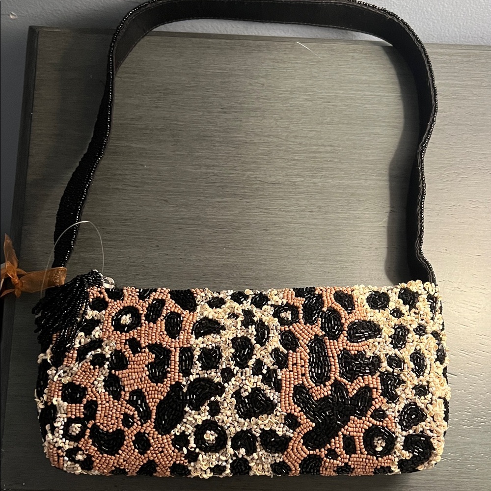 Chic Beaded Leopard Print Clutch